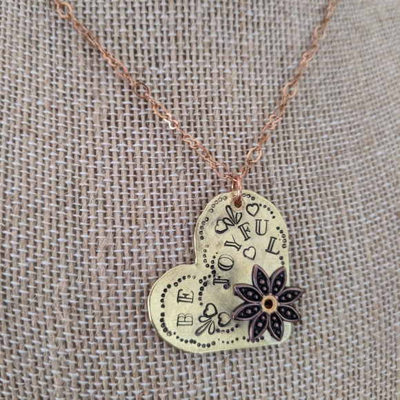 Brass Heart Hand Stamped Joy Pendant - Picture 5 of 8